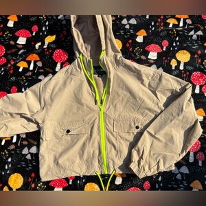 Fashion Nova Tan Cropped Jacket with Neon Accents